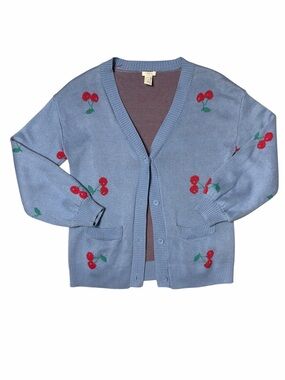 Forever 21 Blue Cherry Print Button Up Cardigan Kids 11/12